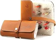 Fly Boxes for Fly Fishing Leather Wallet Tackle Box Flies Streamer Dry Fly Box Display Case Gifts for Men, Women (Fly Wallet)