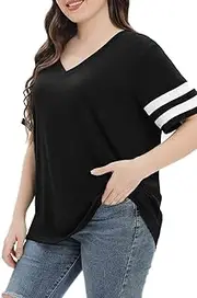 [CARROTMOB] Womens Plus Size Tops Summer Short Sleeve Casual Loose Tunic V Neck Tee T Shirts 1X-5X