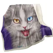 Painted Cats Heterochromia Eyes Grey Cat Throw Blanket