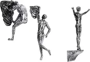 Haute Collage Antique Silver Rock Climbers Set of 3 Figurines Wall Climbing Men x3 Sculptures Poly Resin Statue Large Trio Ornament