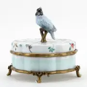 NEW PORCELAIN AND BRONZE ORMOLU FIGURAL BIRD GARDEN OF LIFE JEWELRY BOX