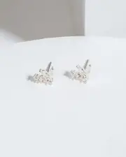 Silver Cubic Zirconia Crystal Petal Stud Earrings