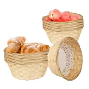 10 Pcs Round Small Gift Baskets,7.9 X 7.9 X 3.5 Inch Bamboo Woven Bread Baskets for Serving, Fruit Baskets, Food Baskets Wood Color