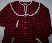 NWT Lanz of Salzburg RED/BLACK BUFFALO CHECK COTTON FLANNEL Nightgown S POCKETS