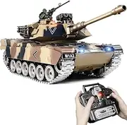 Supdex RC Tank, 1:18 Metal M1A2 Abrams Remote Control Model Toys That Shoots BBS and Water Bullets, 2.4Ghz Military Toy Tank for Adults and Kids, RC Army Vehicle with Recoil, Smoke, Sound and Lights