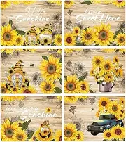 Sunflower Placemats Set of 6 Sunshine Plastic Table Mats Vintage Sunflower Theme Place Mats Summer Holiday Washable Table Placemats for Indoor Outdoor Party Kitchen Dining