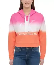 Calvin Klein Jeans Womens Monogram Logo Tie Dye Block Hoodie, Sherbert Combo, M
