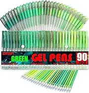 ZZWUAPT 90 Pack Green Tone Gel Pens, 30 Green Tone Gel Pens with 60 Refills,40% More Ink Colored Gel Pens for Adults Coloring Books Drawing Doodling Scrapbook Journaling