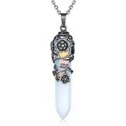 Nevenka Antique Silver Flower Wrapped Crystal Necklace-Opalite