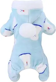 Dog Sweater Dog Clothes Fleece Dog Sweater Winter Warm Sweat Shirt 4 Legs Jumpsuit Pajamas with Snowball Cap Sweater for Small Dog (Blue, M)