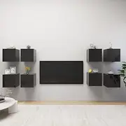 Wall Mounted TV Cabinets 8 pcs High Gloss Black 30.5x30x30 cm,Modern Wall Mounted TV Cabinet with Storage in Glossy Black TV Furniture