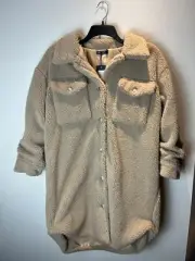 Nasty Gal, Plus Size Longline Borg Jacket, Tan, Size 16