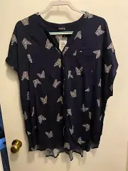 Torrid Plus Dolman Blouse Textured Stretch Rayon Dogs Navy 3x 22/24