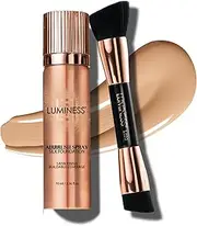 LUMINESS Silk Airbrush Spray Foundation & Buffing Brush Kit – Full Coverage Foundation & Dual-Sided Buffing Brush - Buildable Coverage, Anti-Aging Formula Hydrates & Moisturizes (Shade - Light Medium)