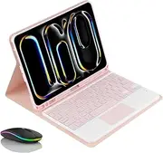 Keyboard Case for iPad Pro 11 inch (4th/3rd/2nd/1st Gen), Built in Pencil Holder, Magnetic Detachable Wireless Backlight Keyboard with Bluetooth Mouse,Pink