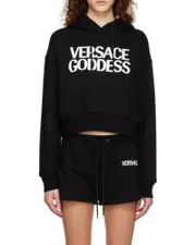 Versace Goddess Printed Drawstring Hoodie IT50,IT38,IT48,IT36 Black