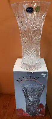 Vintage Bohemia Crystal Pinwheel Flower Vase Centerpiece Czechoslovakia 10"