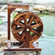 Wooden Water Wheel Fountain Waterfall Wheel with Water Outlet Stand Independent Fountain Outdoor Indoor Balcony, Garden Decoration Water Feature (Size : 50cm(19.7inch))