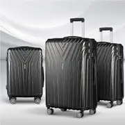 20" 24" 28" Wanderlite Luggage 3pc Trolley Set Suitcase Travel TSA Hard Case Carry On Black Lightweight