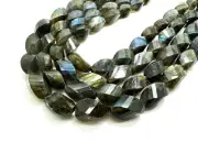 Natural Dark Gray Rainbow Labradorite Faceted Oval Nugget Gemstone Beads - PG99