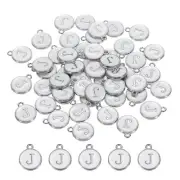 50 Pcs Alphabet J Enamel Letter Charm Enamel Initial Charm White