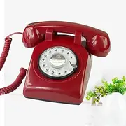 TelPal Red Retro Telephone Wired Classic 1960's Rotary Dial Home Office Phone Hands Free Antique Landline Telephone for Seniors Gift