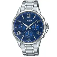 在飛比找博客來優惠-【CASIO】條紋時尚三眼三針羅馬紳士不鏽鋼腕錶-黑面(MT