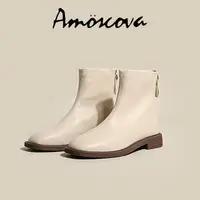 在飛比找PChome24h購物優惠-【Amoscova】現貨 女靴 真皮馬汀靴 素面短靴 中筒靴