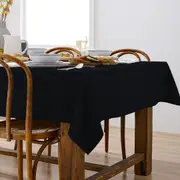 Ladelle Base Black Linen Look 100% Cotton Tablecloth