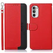 RFID Blocking Phone Case for Motorola Moto G52 4G/G82 5G,Texture Flip Folio Wallet Cover with Strap