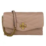 【TORY BURCH】KIRA絎縫皮革金鍊帶斜背包(奶茶色/MINI)