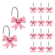 12/24pcs Decorative Shower Curtain Hook Pink Bow Knot Curtain Hooks Shower Rings