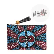 Australia Aboriginal Art Souvenir Leather Make Up Vanity Case Bag Wildflower NEW