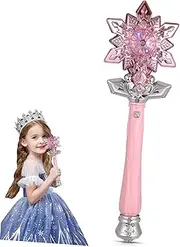 ULTECHNOVO Light Up Snowflake Wand with Mist Effect and Music for Princess Cosplay Prop for Winter Celebrations and Parties LED Snowflake Boxed