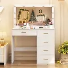 Vanity Dressing Table with Adjustable LED Lights Mirror Makeup Table 5 Drawers