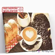 Paint By Numbers Kit Coffee Bread Abstract Beginner Canvas Adult Painting Brush