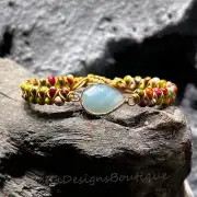 Natural Jasper Stone Braided Bracelet Amazonite Teardrop Charm Bracelet Handmade