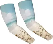 [FHEDVBN] Beach Theme Arm Sleeves Compression Arm Covers for Men Women Outdoor Sun Sleeves Cooling Sports Sleeve, Black
