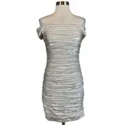 Aidan Mattox Women's Cocktail Dress Size 6 Silver Off the Shoulder Mini Sheath
