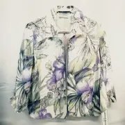 Alfred Dunner Floral Blazer Jacket Sz 6P Lined White with Purple Yellow Floral