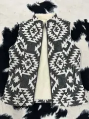 New! Women's Montanaco Black Wool blend SHERPA LINED AZTEC PRINT VEST 5 SIZES!