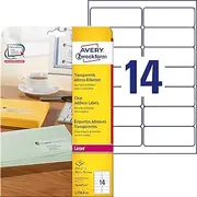 AVERY Zweckform L7563-25 Address Labels / Address Labels (350 Labels, 99.1 x 38.1 mm on A4, Printable, Self-Adhesive, for DIN Long Envelopes, Transparent Polyester Film) 25 Sheets