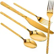KICHOUSE Embossed Stainless Steel Dinnerware Set 6pc Cutlery Kit Western Reusable Tableware