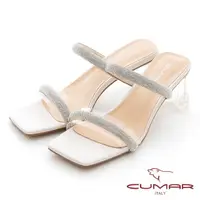 在飛比找momo購物網優惠-【CUMAR】粗鑽條兩條式高跟涼鞋(米白色)