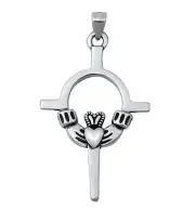 Sterling Silver 33 mm Celtic Claddagh Cross Pendant no chain