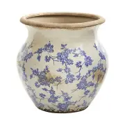 Nearly Natural 10.5" Tuscan Ceramic Blue Scroll Urn Vase