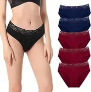 [Jeserom] Womens Lace Trimmed Bikini Underwear Soft Cotton Hipster Panty Briefs