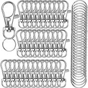 120PCS Premium Swivel Lanyard Snap Hook with Key Rings, Metal Keychain silver