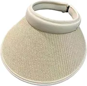 [Generic] Women's Sun Visor Summer Packable St for Travel Large Wide Brim B Cap Ponytail Sun Beige
