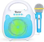 Darice Karaoke Speaker with Microphone for Kids, Portable Bluetooth Speaker, Rechargeable - USB and Memory Card Compatible, Mic and Lights Singing Gifts for Girls & Boys
